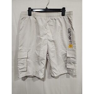 Carhartt Cargo Shorts‎ Mens Size XXL Offwhite, Zippered Pockets Drawstring